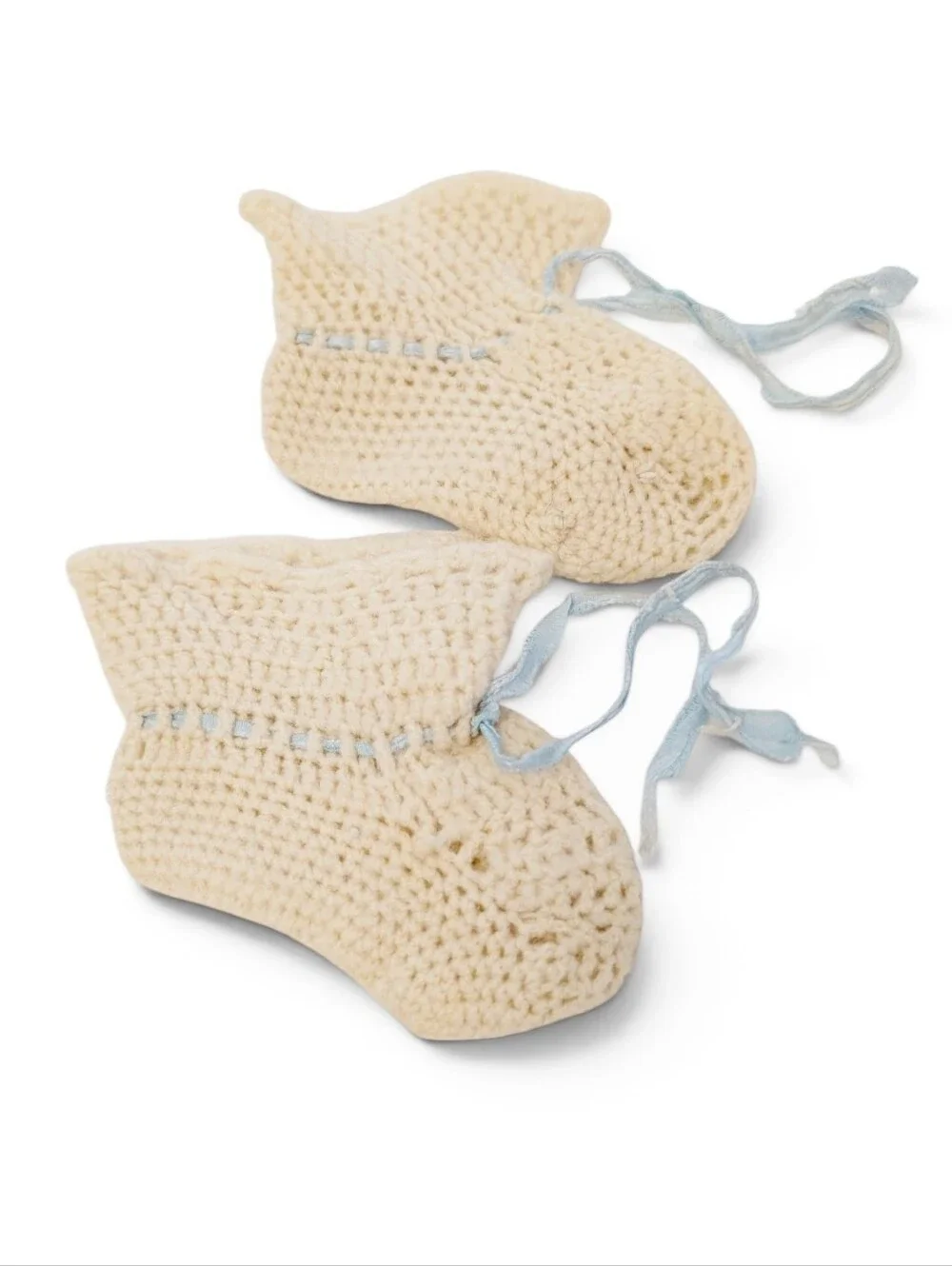 VINTAGE Baby Knit Booties Soft Wool Socks Crochet Cream 0